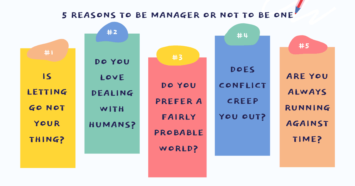 5 areas of self reasoning and introspection to determine if you really want to be a manager. Before you decide to be a manager, answer the key questions raised in these 5 areas to determine if manager role is right for you or not