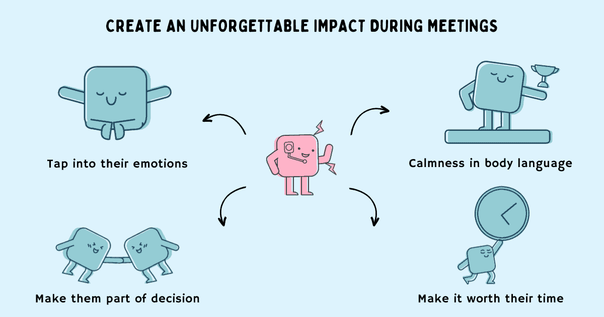 Meetings can be extremely stressful unless you know how to run them well. Sharing your ideas and making others lean your way is not easy. The biggest mistake we all make when trying to make our meetings impactful is to place extreme focus on ourselves and the content of the meeting without paying much attention to the process. To create an unforgettable impact during meetings, practice these 4 key strategies.